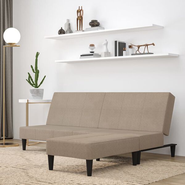 vidaXL B&auml;ddsoffa med pall 2-sits taupe mikrofibertyg