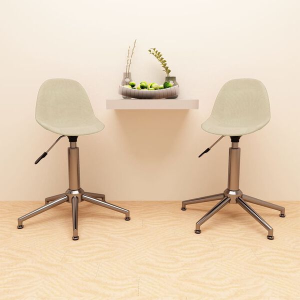 vidaXL Snurrbara matstolar 2 st gr&auml;ddvit tyg