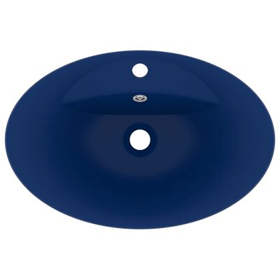 vidaXL Ovalt handfat med bräddavlopp matt mörkblå 58,5x39 cm keramik