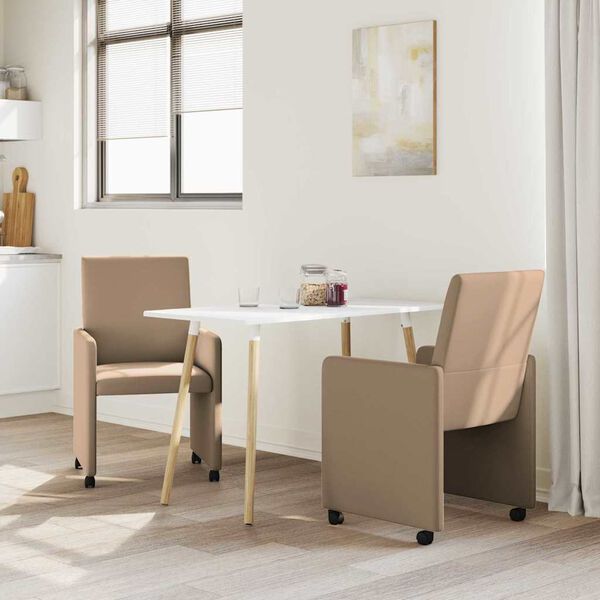 vidaXL Matstolar med hjul 2 pcs Cappuccino 57 x 66 x 94 cm Konstläder