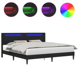 vidaXL S&auml;ngram med LED-ljusslingor Svart 180 x 200 cm Konstl&auml;der