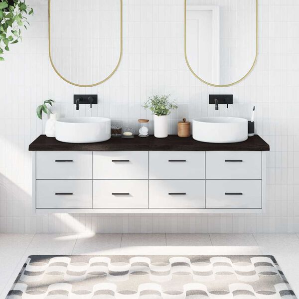 vidaXL B&auml;nkskiva badrum m&ouml;rkbrun 180x50x(2-6) cm behandlat massivt tr&auml;