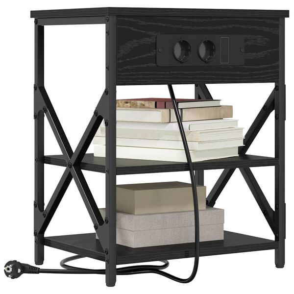 vidaXL Nattduksbord med hylla Svart Ek 41 x 31 x 51 cm Konstruerat tr&auml;