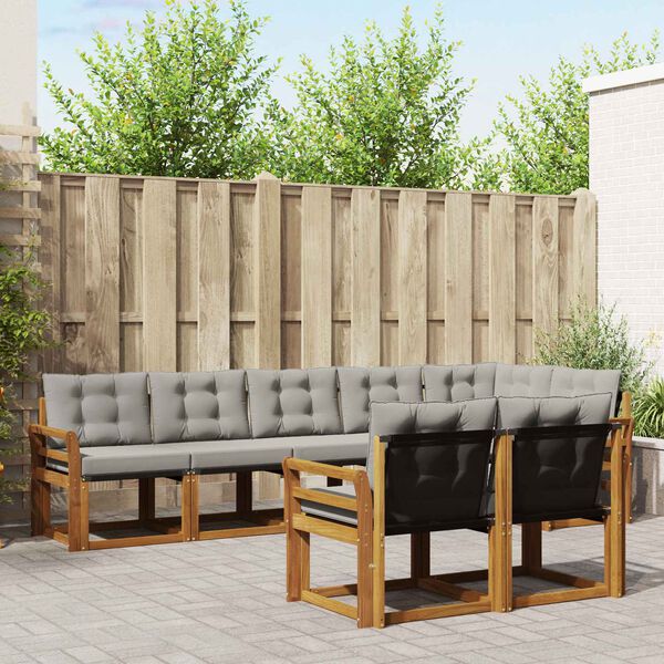 vidaXL Utomhussoffset med kudde 8 pcs Naturlig och Ljus Gr&aring;