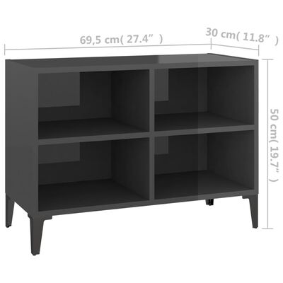 vidaXL TV-bänk med metallben grå högglans 69,5x30x50 cm
