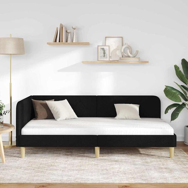 vidaXL Hörn Sängram med huvudgavel Svart 90 x 200 cm tyg