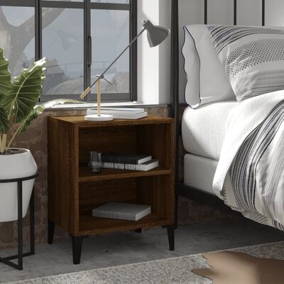 vidaXL Sängbord med metallben 2 st brun ek 40x30x50 cm