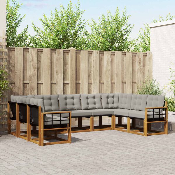 vidaXL Utomhussoffset 9 pcs Naturlig och Ljus Gr&aring; Massivt Akaciatr&auml;