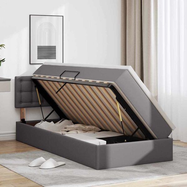 vidaXL F&ouml;rvaringss&auml;ng med LED med madrass Gr&aring; 90 x 200 cm Konstl&auml;der