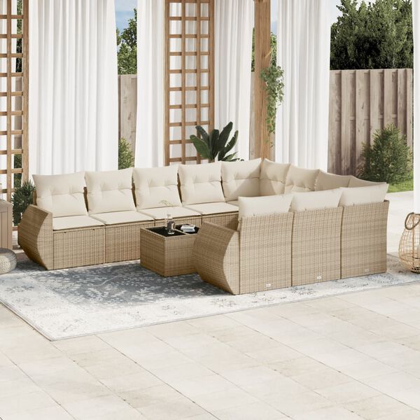 vidaXL Loungegrupp f&ouml;r tr&auml;dg&aring;rden m. dynor 11 delar beige konstrotting