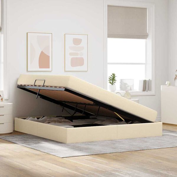 vidaXL Förvaringssäng med madrass Kräm 180 x 200 cm Polyester
