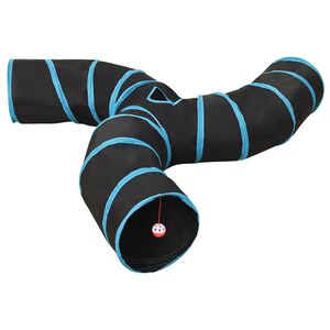 vidaXL 3-v&auml;gs kattunnel svart och bl&aring; 25 cm polyester