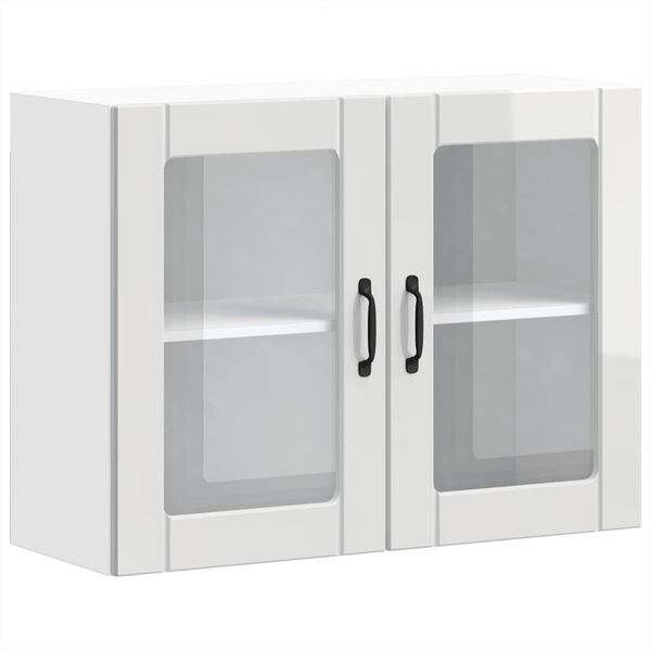 vidaXL V&auml;ggsk&aring;p f&ouml;r k&ouml;k med glasd&ouml;rr Lucca h&ouml;gglans vit konstruerat tr&auml;