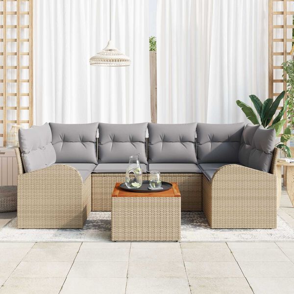 vidaXL Tr&auml;dg&aring;rdsoffset 7 pcs Beige Poly rattan