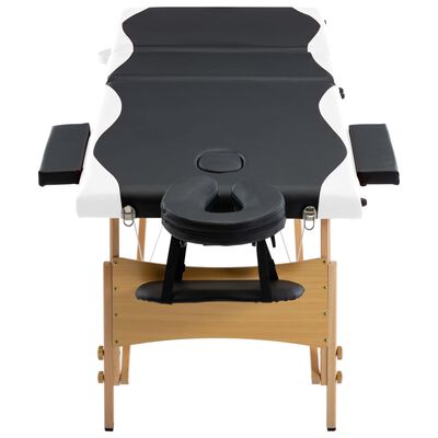 vidaXL Hopfällbar massagebänk 3 sektioner trä svart och vit