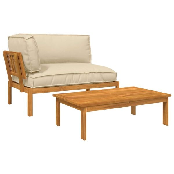 vidaXL Soffset med kudde Enf&auml;rgad 2 pcs Beige Massivt Akaciatr&auml;