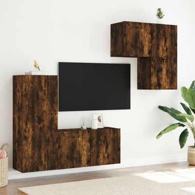 vidaXL Väggmonterade TV-enheter 4 delar rökfärgad ek konstruerat trä