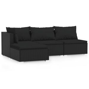 vidaXL Loungegrupp f&ouml;r tr&auml;dg&aring;rden med dynor 4 delar svart konstrotting