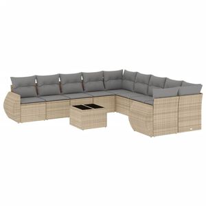 vidaXL Loungegrupp f&ouml;r tr&auml;dg&aring;rden m. dynor 11 delar beige konstrotting
