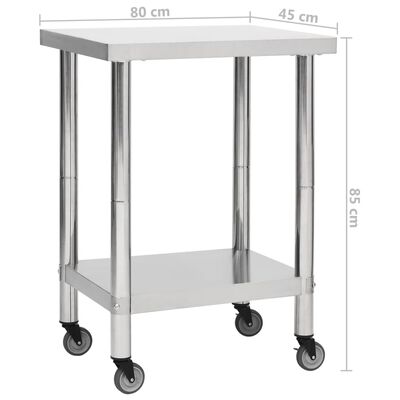 vidaXL Arbetsbord med hjul 80x45x85 cm rostfritt stål
