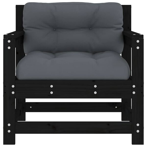 vidaXL Tr&auml;dg&aring;rdsf&aring;t&ouml;ljer med dynor 2 st svart massiv furu