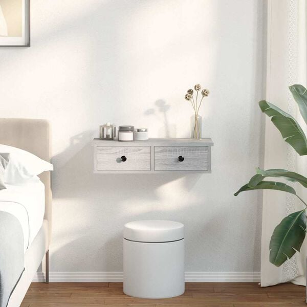 vidaXL V&auml;gghylla med l&aring;dor gr&aring; sonoma 60x28x15 cm konstruerat tr&auml;