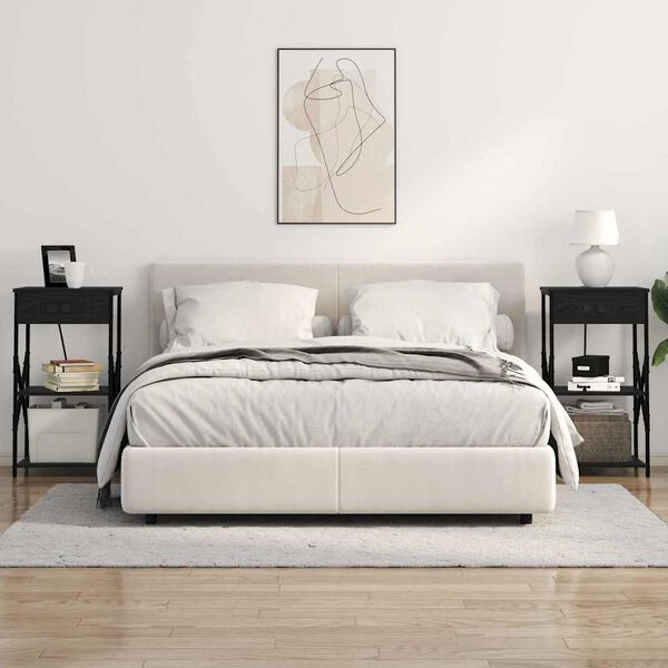 vidaXL Nattduksbord med hylla Svart Ek 41 x 31 x 76 cm Konstruerat tr&auml;