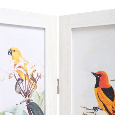 vidaXL Rumsavdelare 3 paneler vit 105x165 cm fåglar