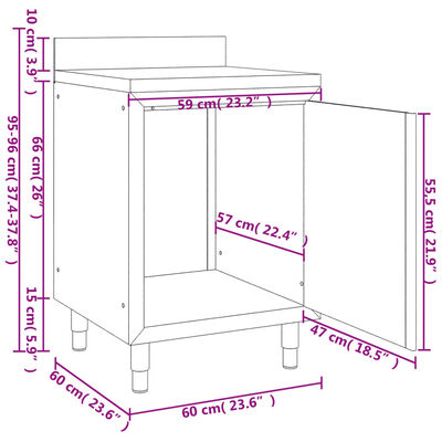 vidaXL Arbetsbord med skåp för storkök 60x60x96 cm rostfritt stål