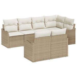 vidaXL Tr&auml;dg&aring;rdsoffset med lagring 7 pcs Beige Poly rattan