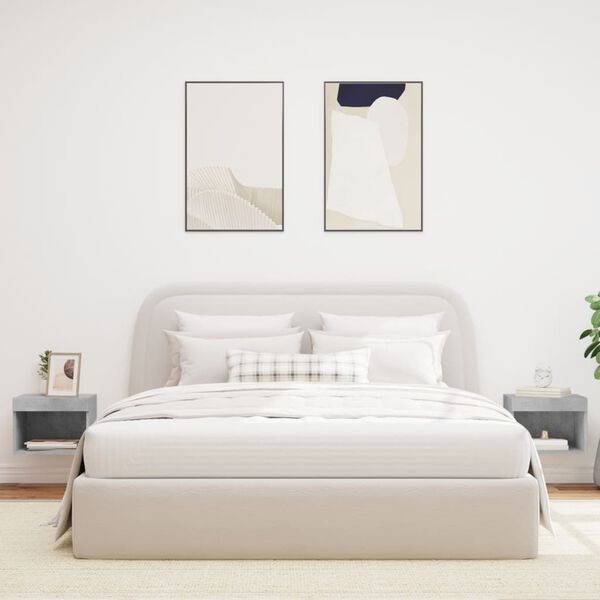 vidaXL V&auml;ggmonterade s&auml;ngbord med LED-lampor 2 st betonggr&aring;