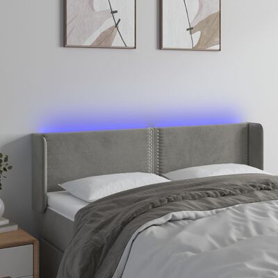 vidaXL Sänggavel LED ljusgrå 147x16x78/88 cm sammet