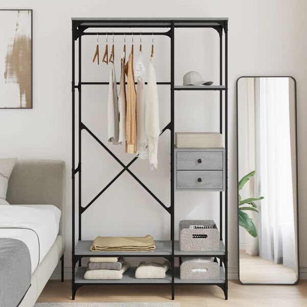 vidaXL Garderob med l&aring;dor gr&aring; sonoma 100x40x180 cm konstruerat tr&auml;