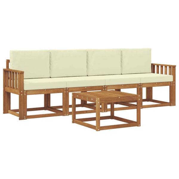 vidaXL Utomhussoffset med kudde 5 pcs Naturlig och Gr&auml;dde