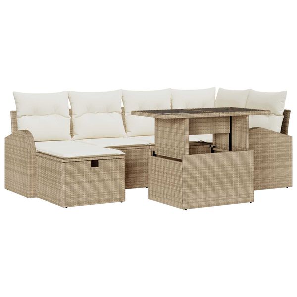 vidaXL Tr&auml;dg&aring;rdsoffset med kudde med lagring 7 pcs Beige Poly rattan