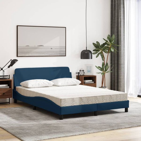 vidaXL Bed with Mattress "Dover" Blue 140x190 cm Fabric
