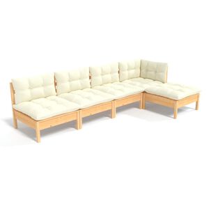 vidaXL Loungegrupp med gr&auml;ddvita dynor 5 delar massiv furu
