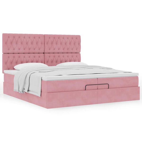 vidaXL Ottoman s&auml;ngram med madrasser rosa 200x200 cm sammet
