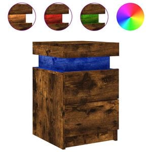 vidaXL S&auml;ngbord med LED-lampor r&ouml;kf&auml;rgad ek 35x39x55 cm