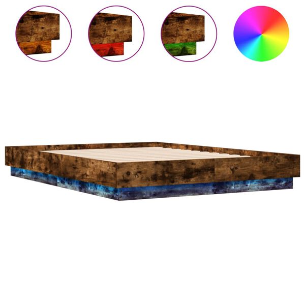 vidaXL S&auml;ngram med LEDs r&ouml;kf&auml;rgad ek 140x190 cm