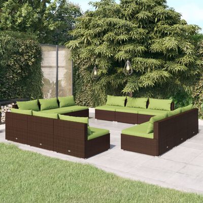 vidaXL Loungegrupp för trädgården med dynor 12 delar konstrotting brun