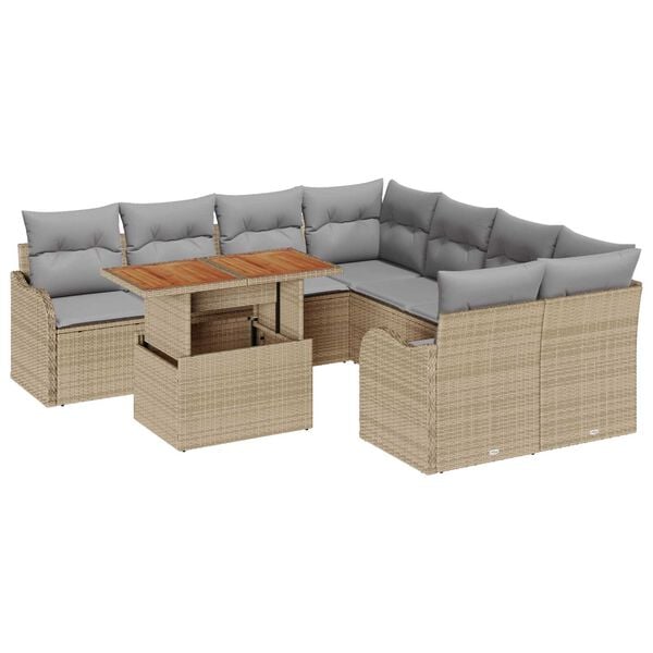 vidaXL Trädgårdsoffset med lagring 9 pcs Beige Poly rattan
