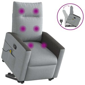 vidaXL Massagef&aring;t&ouml;lj med uppresningshj&auml;lp ljusgr&aring; tyg