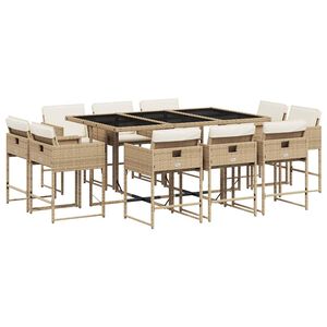 vidaXL Matgrupp f&ouml;r tr&auml;dg&aring;rden med dynor 11 delar beige konstrotting