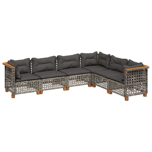 vidaXL Loungegrupp för trädgården med dynor 6 delar grå konstrotting