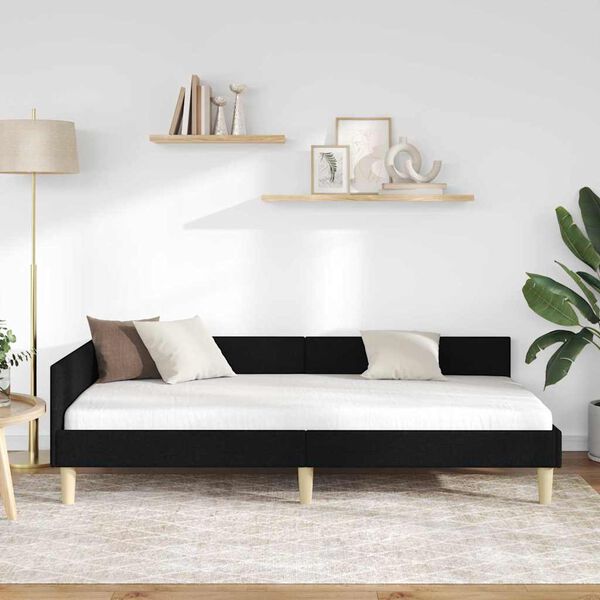 vidaXL Hörn Sängram med huvudgavel Svart 90 x 190 cm tyg