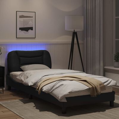 vidaXL Sängram med LED-belysning svart 80x200 cm konstläder