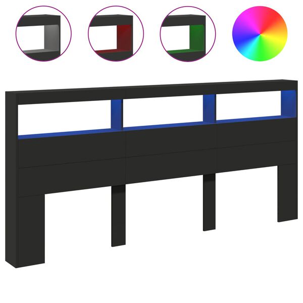 vidaXL Sänggavel med LED svart 220x17x102 cm