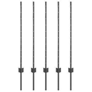 vidaXL Inb&auml;ddad staketpost 5 st Gr&aring; 140 cm Pulverlackerat st&aring;l
