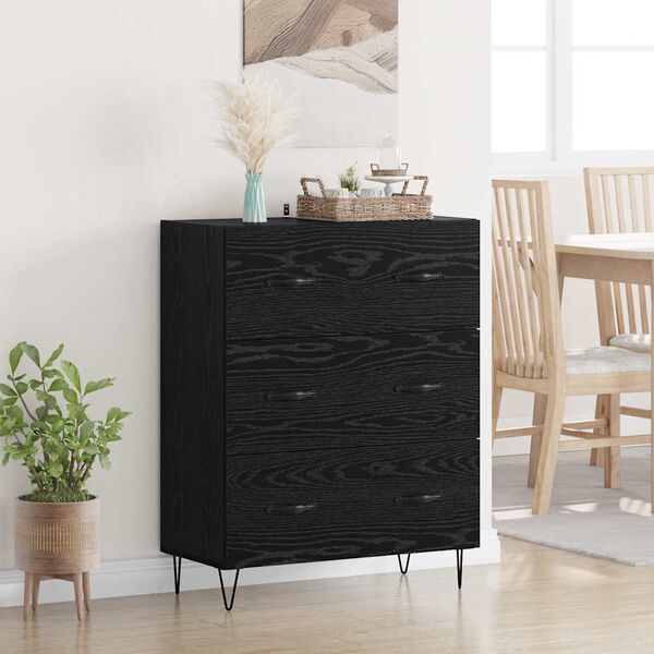 vidaXL Sideboard Svart Ek 69,5 x 34 x 90 cm Konstruerat tr&auml; och j&auml;rn